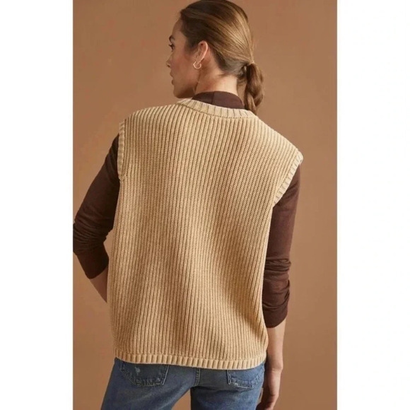 NWT Anthropologie DEMYLEE Dorothee Cotton Cozy Sweater Vest Knit Button Creme - Picture 6 of 9